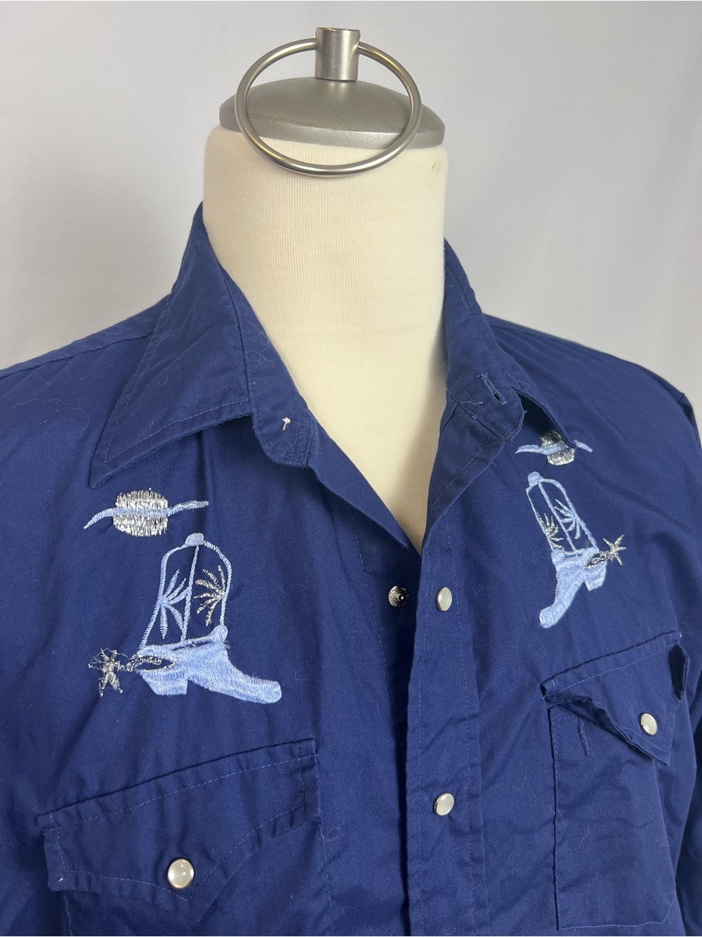 Vintage Embroidered Western Shirt Jacket - Navy